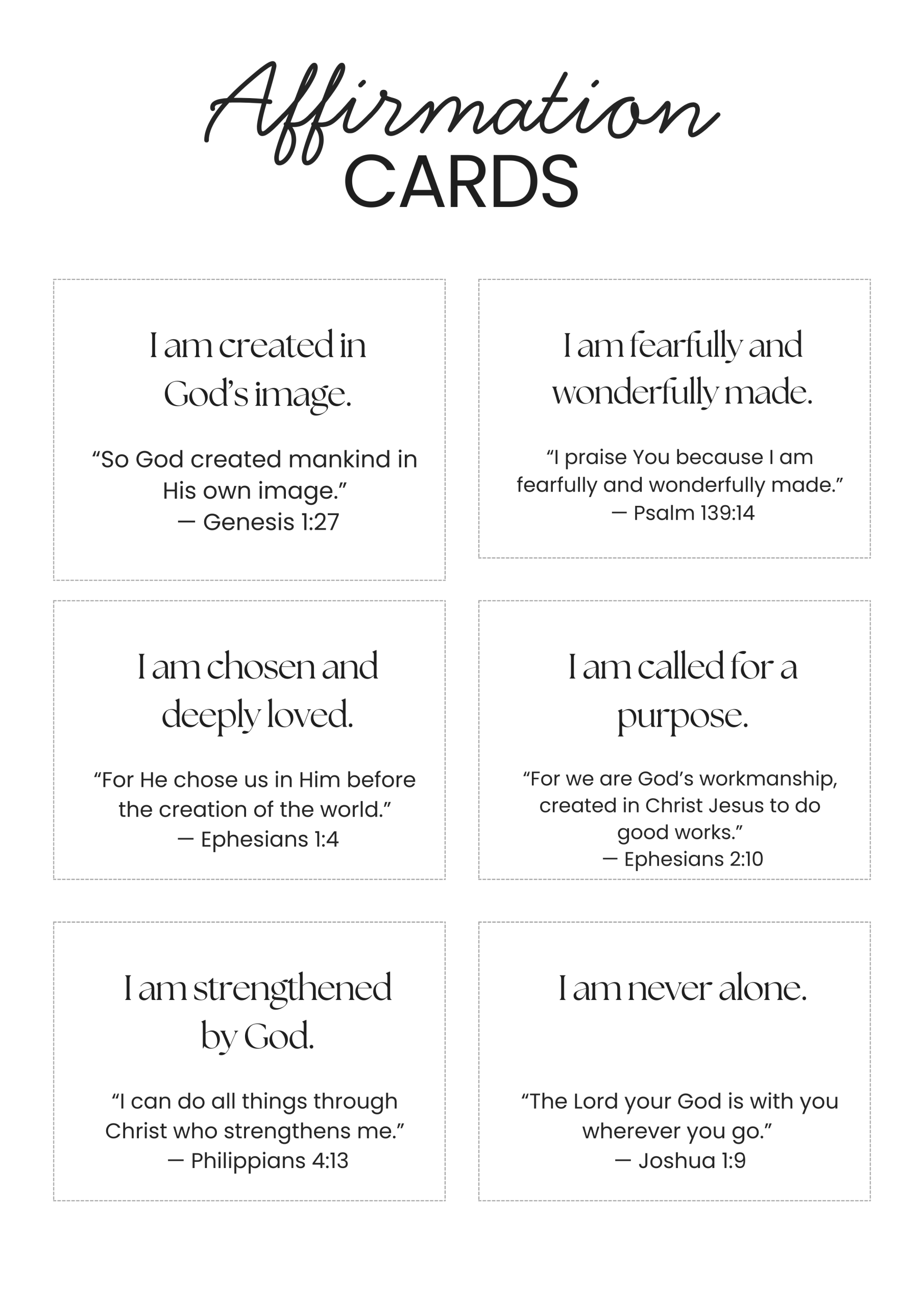 Faith Based Affirmation Cards | Free Printable Scripture Resource – I ...